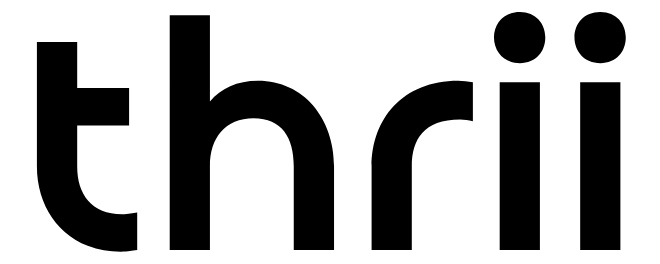 Thrii letter monogram set in Croogla Regular, shown dark on a light background